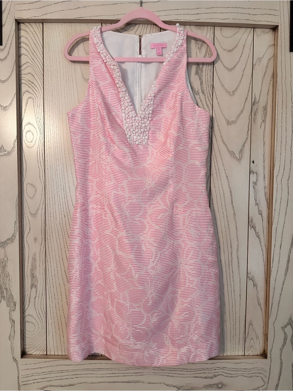 Lilly Pulitzer Pink Textured Beaded V-Neck Mini Dress